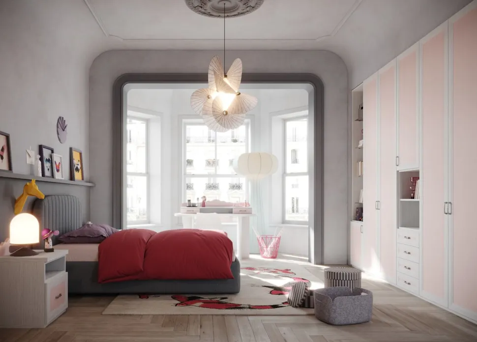 Cameretta completa Alexandra linea Sitter finitura Nuvola Frassino e Rosantico