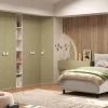 Cameretta completa con armadiatura Battente,Librerie e Cabina Angolare finitura Verde pistacchio
