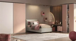 Cameretta completa con Armadio Scorrevole, Battente e Libreria Bianco Opaco e Rosa Flamingo