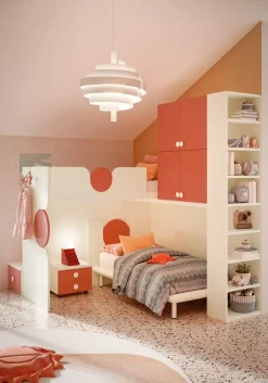 Cameretta completa doppia Ary linea Colorfull finitura Bianco e Coral