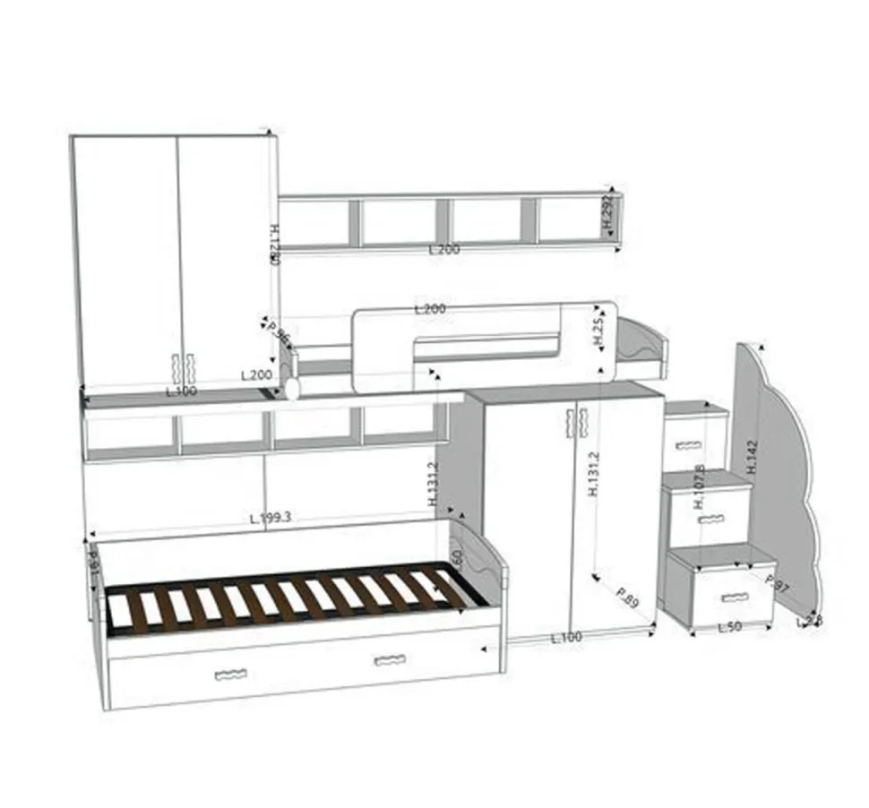 Cameretta completa doppia Banny Lite linea Colorfull finitura Salvia e Panna