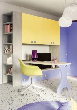 Cameretta completa doppia Hopy linea Colorfull finitura Cenere Wood , Malva e Zafferano