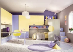 Cameretta completa doppia Hopy linea Colorfull finitura Cenere Wood , Malva e Zafferano