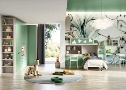 Cameretta completa Dudi linea Colorfull finitura Cenere Wood, Bianco, Salvia e Lattementa