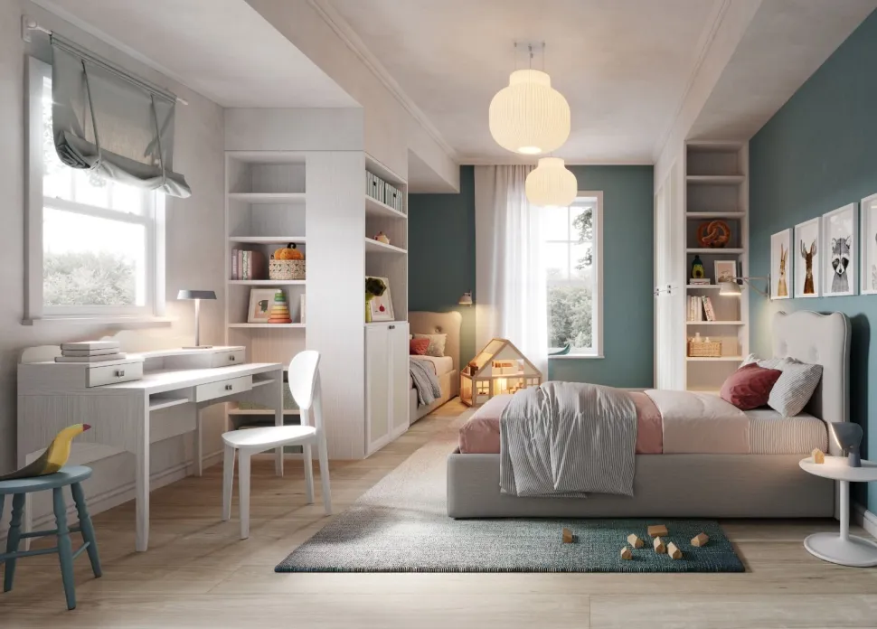 Cameretta completa Liam linea Sitter finitura Nuvola Frassino e Tele