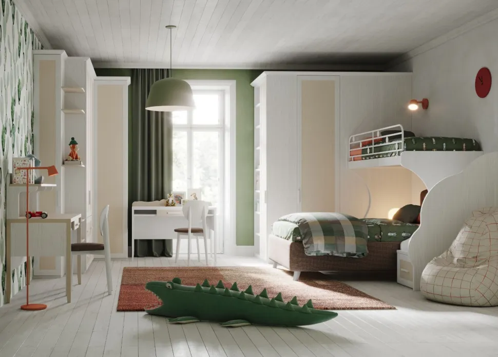 Cameretta completa Oliver linea Sitter finitura Nuvola Frassino e Tele