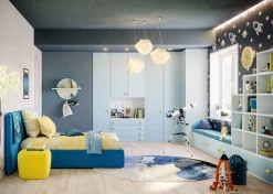 Cameretta completa singola Revin linea Colorfull finitura Nuvola Frassino, Cloud e Zafferano