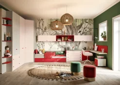 Cameretta completa singola Stely linea Colorfull finitura Cenere Wood , Pompeiano e Princess