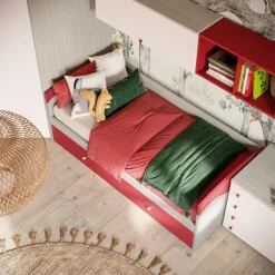 Cameretta completa singola Stely linea Colorfull finitura Cenere Wood , Pompeiano e Princess
