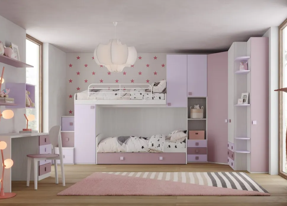 Cameretta Diana linea Fly finitura Nuvola Frassino, Malva e Quarzo
