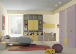 Cameretta Kari linea Fly finitura Cenere Wood, Giallo e Malva