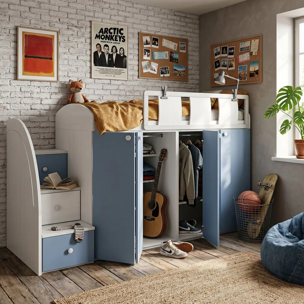 Cameretta Singola Completa Heidi - Colori Personalizzabili e Soppalco Inclinabile