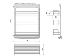 Carrello estraibile in acciaio per moduli cucina con chiusura soft