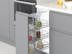 Carrello estraibile in acciaio per moduli cucina con chiusura soft