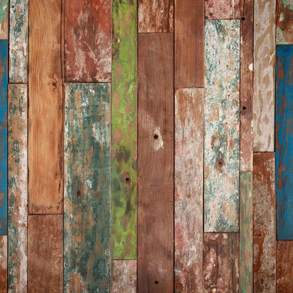Carta da parati fotomural con grafica assi di legno colorate