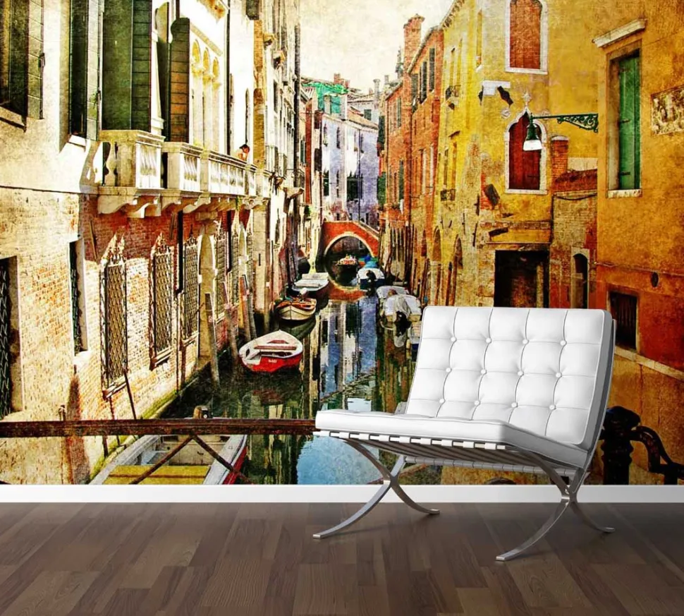 Carta da parati, fotomurale con grafica Venezia vintage