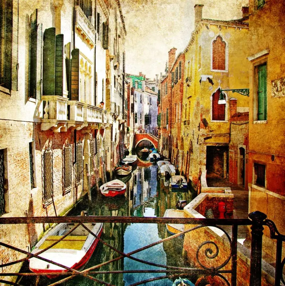 Carta da parati, fotomurale con grafica Venezia vintage