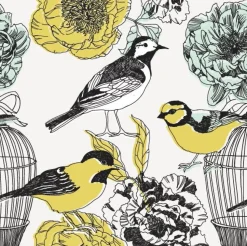 Carta da parati personalizzata floreale con uccelli illustrati