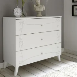 Cassettiera Ebony linea Essenza a tre cassetti in Bianco opaco con serigrafia
