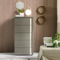 Cassettiera Kora 5 cassetti linea Domino finitura Grigio Londra e Calce