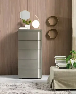 Cassettiera Kora 5 cassetti linea Domino finitura Grigio Londra e Calce