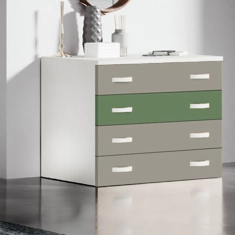 Cassettiera linea Fly 4 cassetti finitura Frassino nuvola disponibile in 16 colori