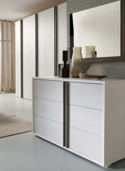 Cassettiera Milo 3 cassetti linea Domino finitura Noce Bianco e Grigio Londra