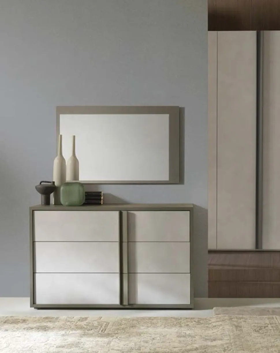 Cassettiera Milo 3 cassetti linea Domino finitura Noce Bianco e Grigio Londra