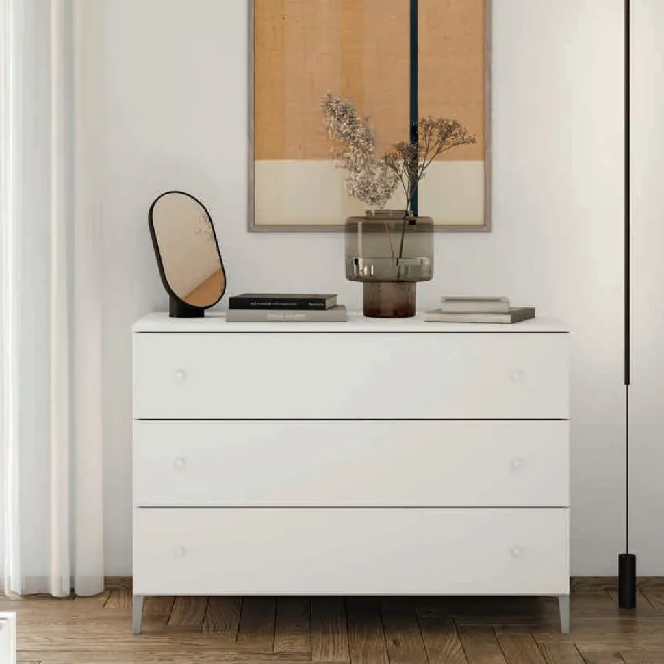 Cassettiera moderna 3 cassetti Bianco opaco Mister disponibile in 2 misure e vari colori