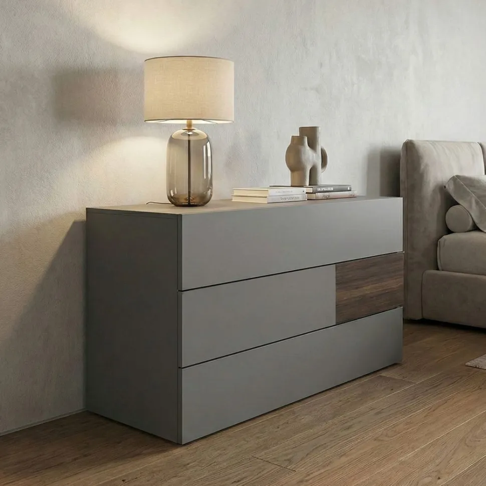 Cassettiera moderna 3 cassetti senza maniglia con inserto frontale Lion disponibile in vari colori