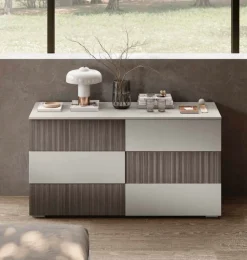 Cassettiera moderna 6 cassetti con frontale bicolore a due spessori disponibile in vari colori