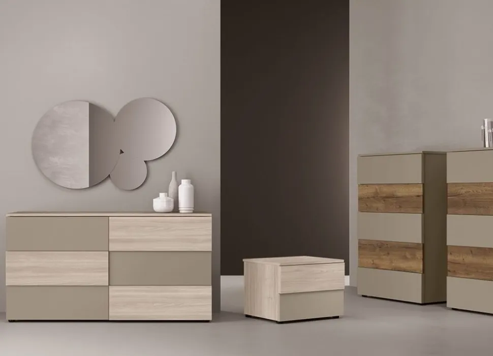 Cassettiera moderna 6 cassetti con frontale bicolore a due spessori disponibile in vari colori