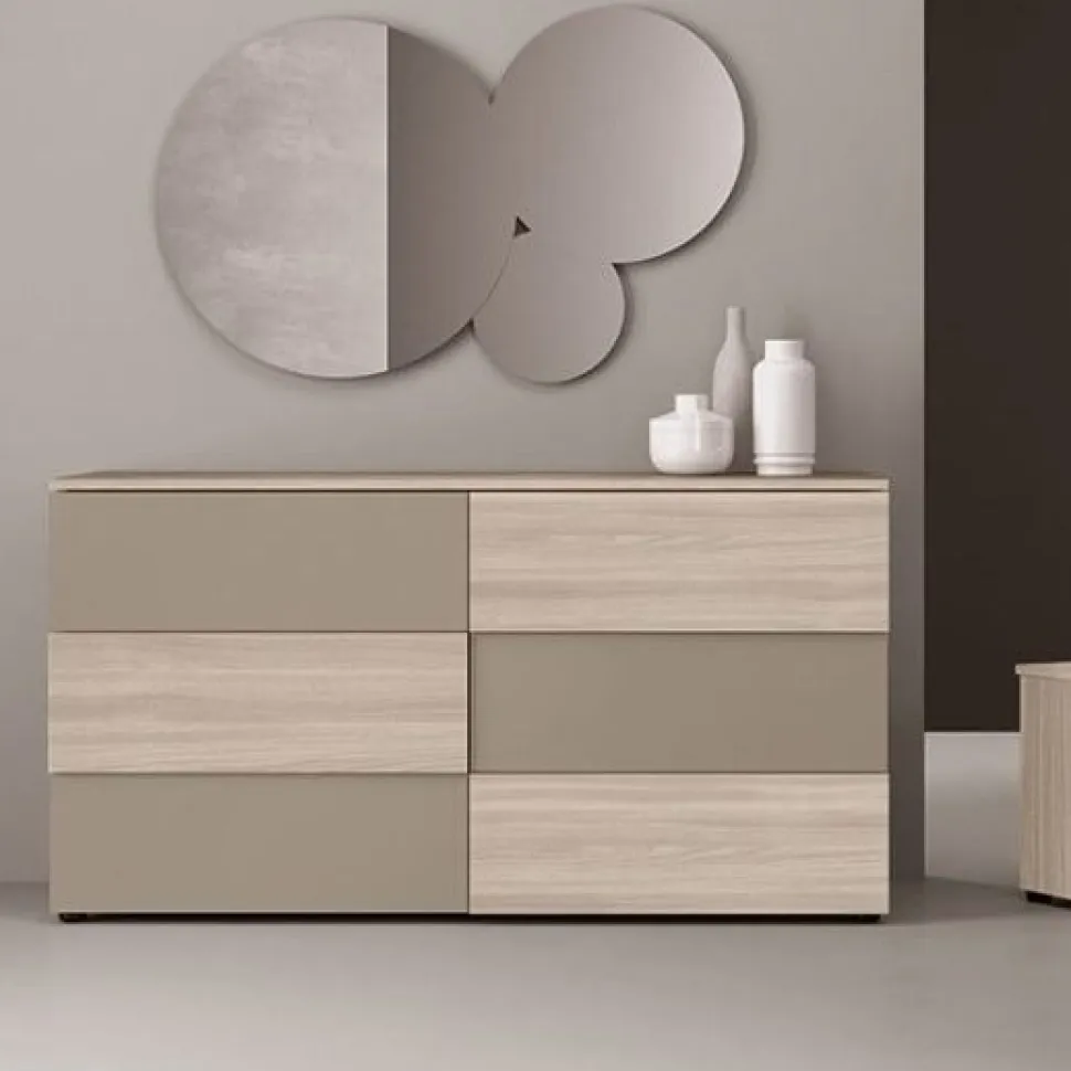 Cassettiera moderna 6 cassetti con frontale bicolore a due spessori disponibile in vari colori