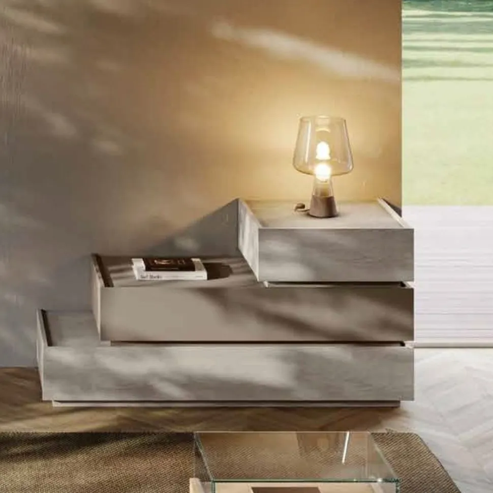 Cassettiera moderna 3 cassetti sfalsati senza maniglie Idea disponibile in vari colori