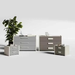 Cassettiera moderna 3 cassetti con maniglia in MDF rivestito Erika disponibile in vari colori