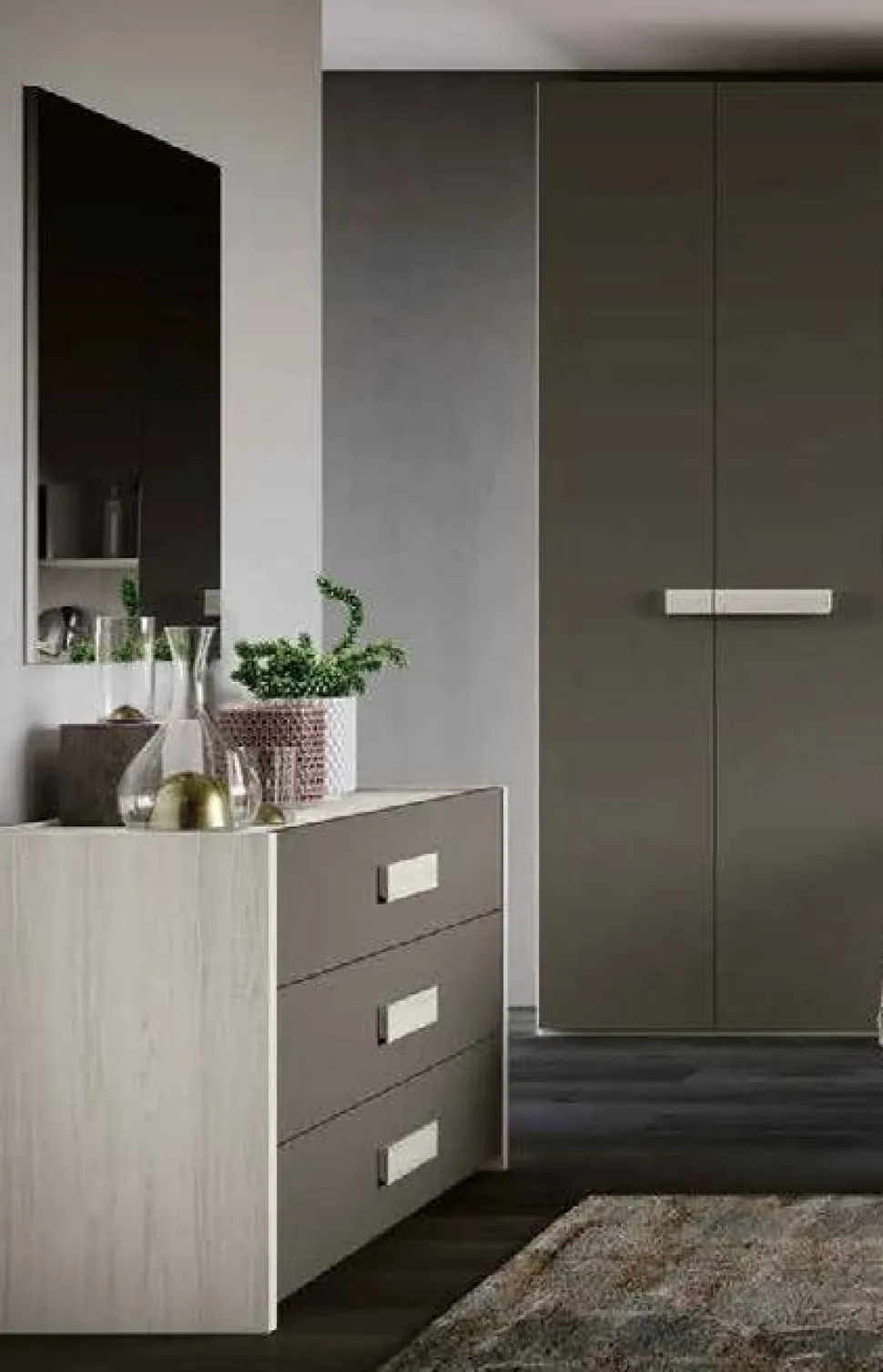 Cassettiera moderna 3 cassetti con maniglia in MDF rivestito Erika disponibile in vari colori