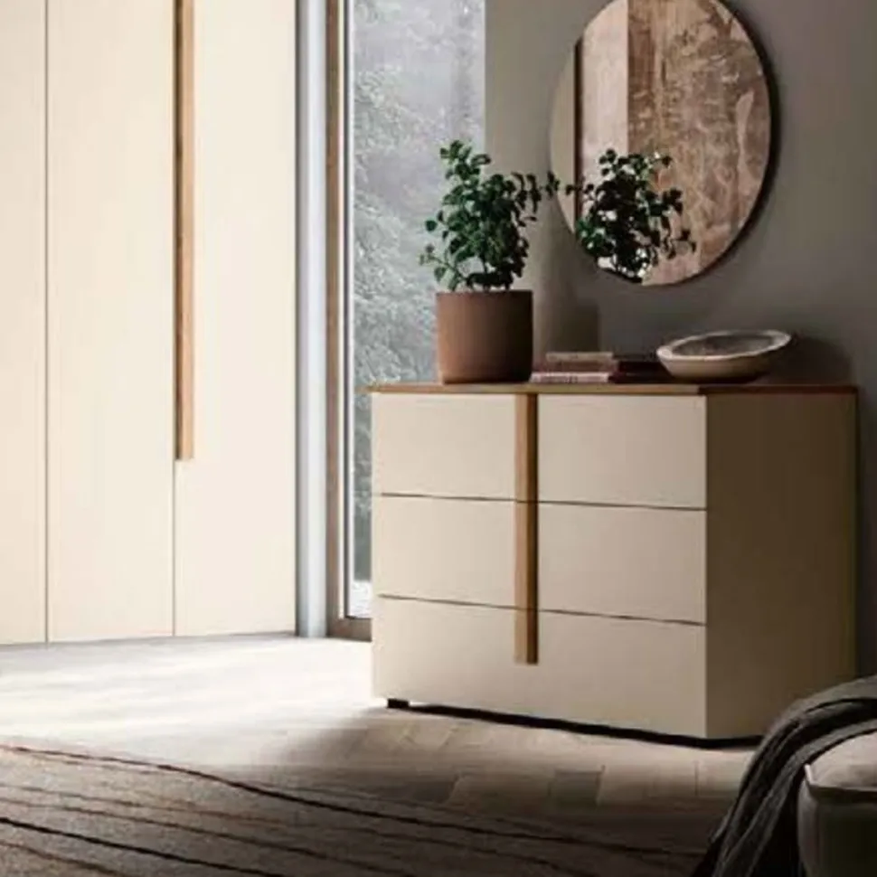Cassettiera moderna 3 cassetti con maniglia in MDF rivestito Vertigo disponibile in vari colori
