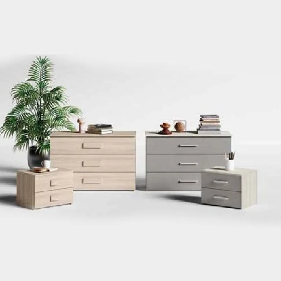 Cassettiera moderna 3 cassetti con maniglia in MDF rivestito Rea disponibile in vari colori