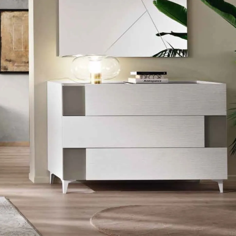 Cassettiera moderna 3 cassetti con inserto e maniglia laterale disponibile in vari colori Roy linea Domino