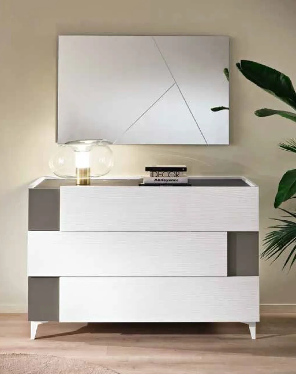 Cassettiera moderna 3 cassetti con inserto e maniglia laterale disponibile in vari colori Roy linea Domino