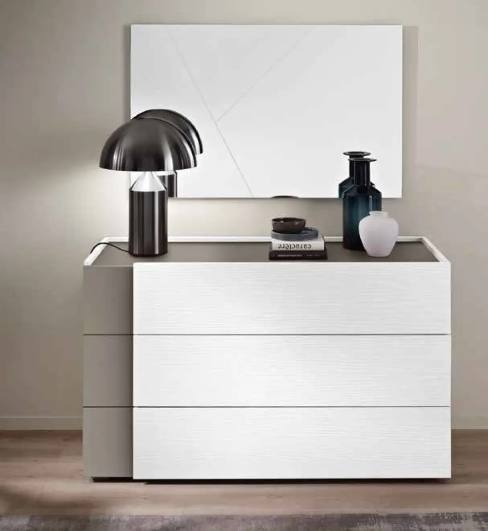 Cassettiera moderna 3 cassetti con maniglia e inserto laterale disponibile in vari colori Klass linea Domino