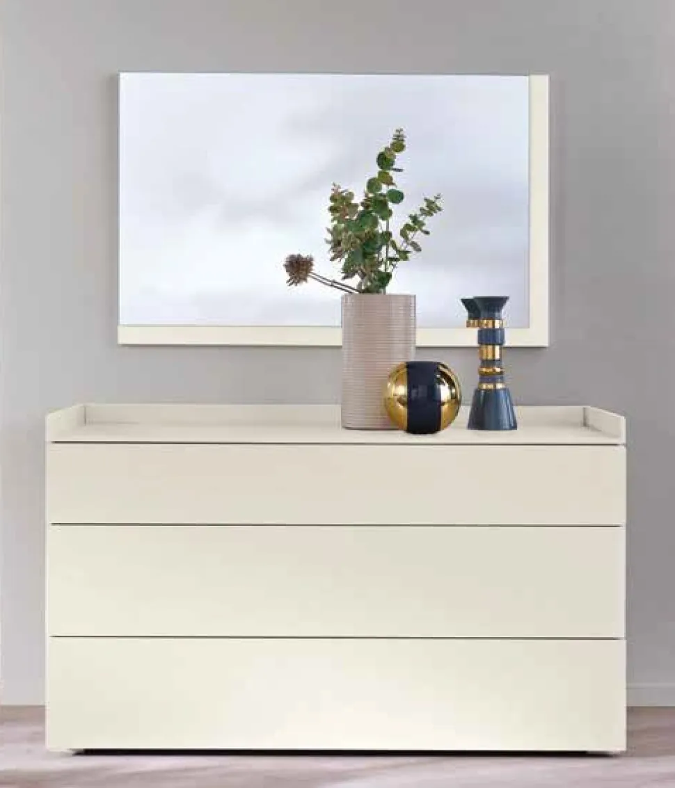 Cassettiera moderna 3 cassetti con maniglia a gola laterale e top a vassoio disponibile in vari colori May linea Domino