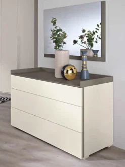 Cassettiera moderna 3 cassetti con maniglia a gola laterale e top a vassoio disponibile in vari colori May linea Domino
