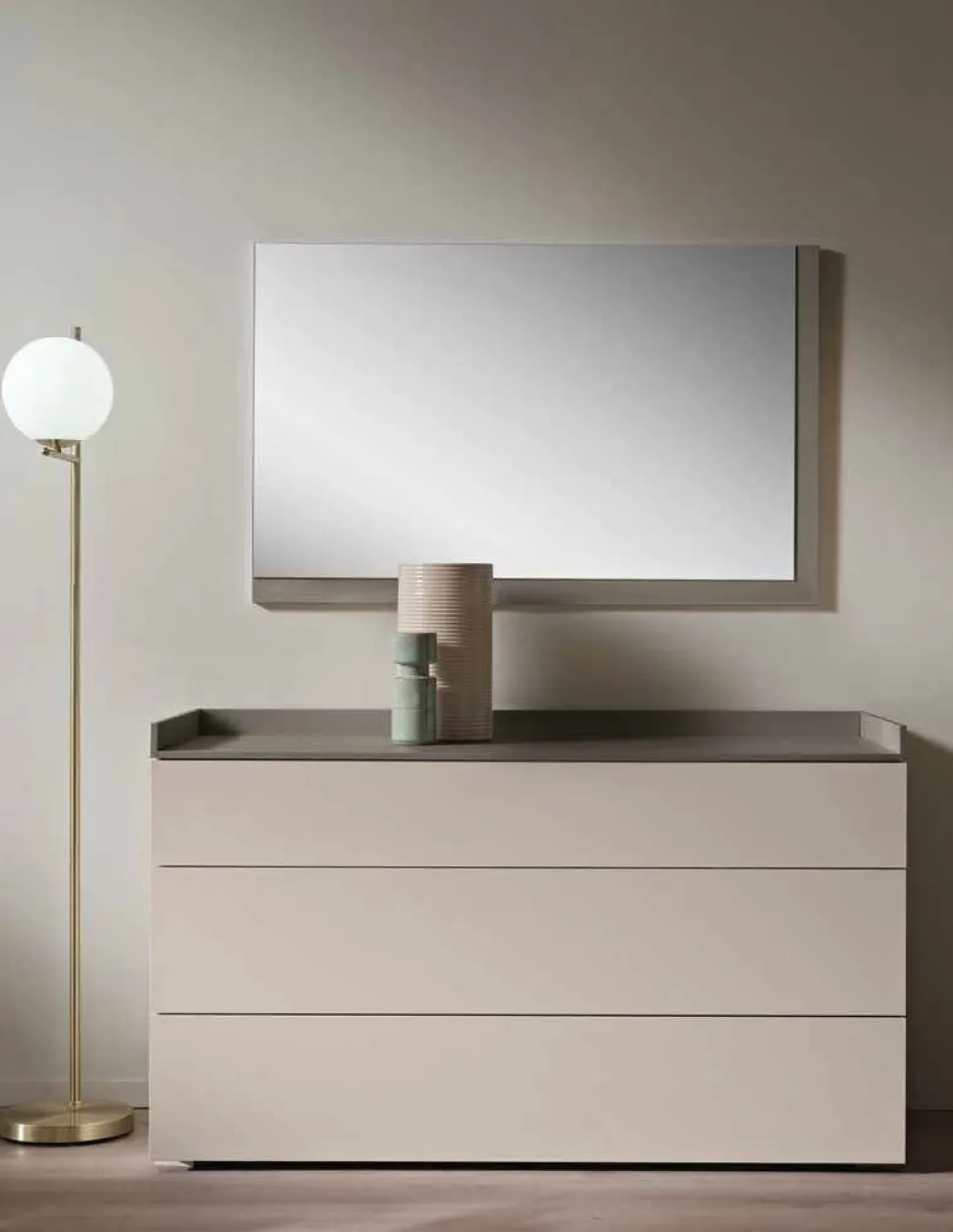 Cassettiera moderna 3 cassetti con maniglia a gola laterale e top a vassoio disponibile in vari colori May linea Domino