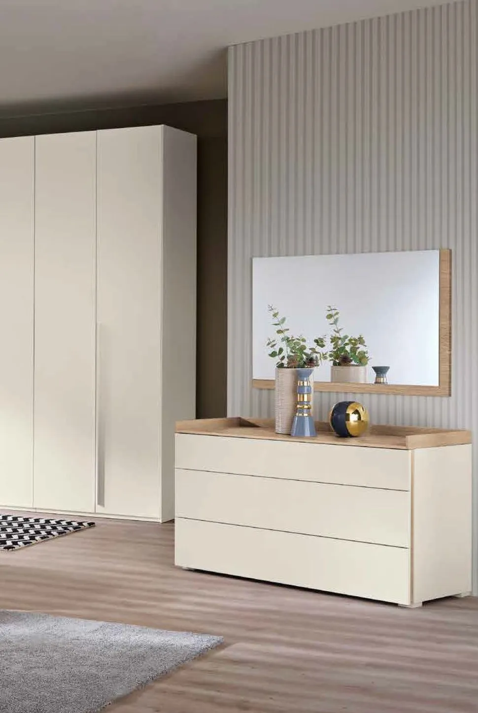 Cassettiera moderna 3 cassetti con maniglia a gola laterale e top a vassoio disponibile in vari colori May linea Domino