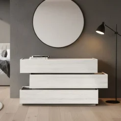 Cassettiera moderna sfalsata bianco Altea e grigio 3 cassetti disponibile in vari colori