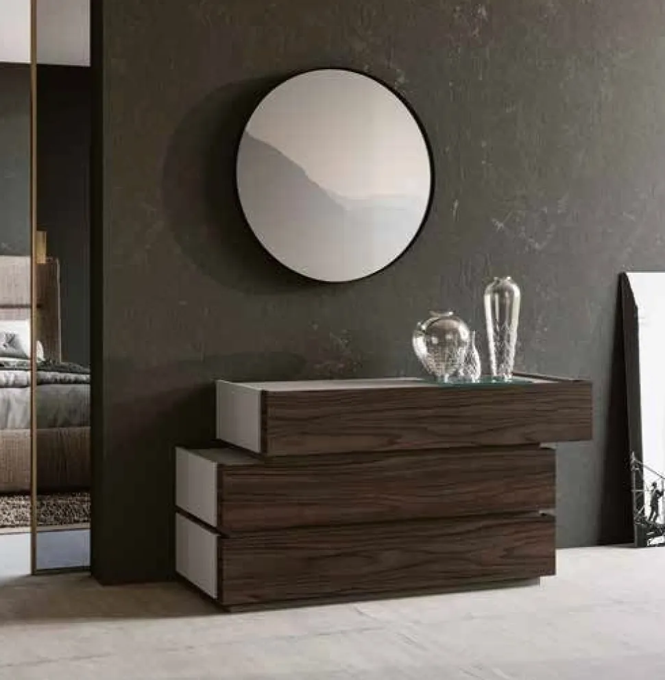 Cassettiera moderna sfalsata bianco Altea e grigio 3 cassetti disponibile in vari colori