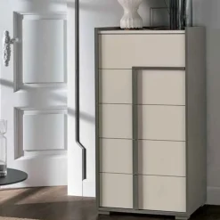 Cassettiera Tory 5 cassetti linea Domino finitura Grigio Londra e Cachemire