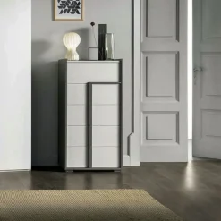 Cassettiera Tory 5 cassetti linea Domino finitura Grigio Londra e Cachemire