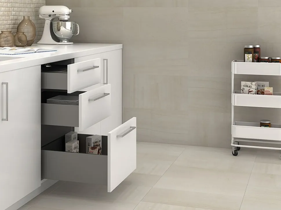 Cassetto esterno Concept 30kg, altezza 138mm, profondità 300mm, Acciaio, Verniciato bianco o antracite